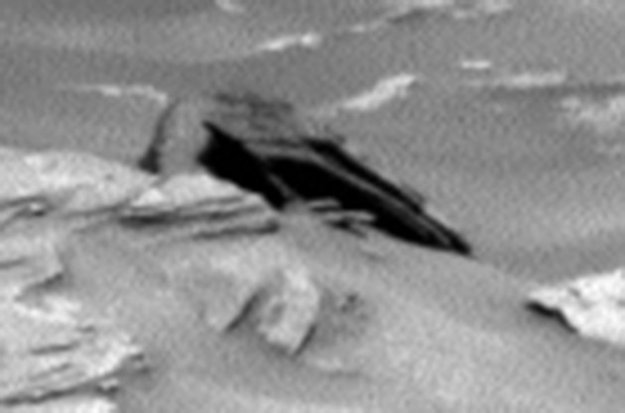 An object that looks like a Star Destroyer from "Star Wars" wasn't found in a galaxy far far away. It was sighted on the planet next door. The Internet is now buzzing that an item photographed by NASA's Mars Curiosity Rover resembles the aircraft from George Lucas' space series. The dark pointy formation contrasts with the surface around it. "I found this anomaly in the latest Curiosity Rover photo," Scott C. Waring wrote on UFO Sightings Daily. "The black object looks like a crashed UFO. The craft is only about 2.5-3 meters across, so it probably only held a few passengers."  RT.com noted the shape's similarity to the movie spacecraft, "though the fictional vessels were some 500 times larger than the object found on Mars." 
