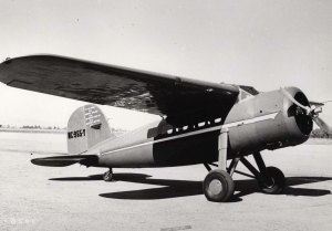 Amelia Earhart's Lockheed Vega, possibly the one flown over the Atlantic in 1932.  Note covered windows.