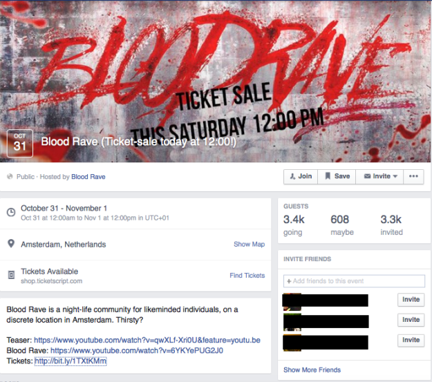 The Netherlands will have its first ever “Blood Rave” – a dance party where dancers are sprayed with 5 thousand liters of blood – in Amsterdam on Halloween night. The event has been posted on Facebook, but with no specifics except for the date – October 31st – so far. A total of 728 guests have indicated that they are going. One of the organizers, who want to remain anonymous due to the nature of the event, told the AD that this is will be the first blood party in the world and the demand for it is high. The Blood Rave is based on the opening sequence of the 1998 vampire movie Blade. The opening shows a club full of dancing people suddenly sprayed with blood. The organizers want to use the same elements to recreate this scene. “In real life it is just more extreme.” one said to the newspaper. In terms of attendees, they expect somewhat “freaky” people in terms of personality. The organizers want to host a Halloween event that if focused less on pumpkins and kids and is “rawer and more exciting”. They are still trying to figure out whether it will be possible to use real blood, but that is what they want. “After a long search we have developed a special sprinkler system with pipes running across the ceiling and thus making us able to spray blood over the crowd. We’ve already tested it a number of times a substance resembling blood”, one of the organizers explained. “It is pushing the borders, but we want to see how far we can go.” Below is the opening sequence of Blade. Blood starts spraying out of the ceiling around the two minute mark and this may be disturbing to sensitive viewers.