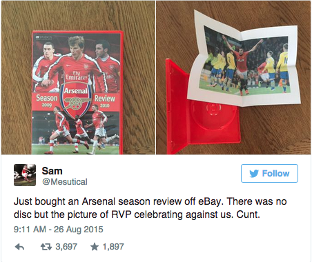 But the tale doesn’t end there kids. After bearing the brunt of thousands of tweets laughing at poor Sam for just wanting to watch some Andrey Arshavin in his prime, the evil culprit surfaced: