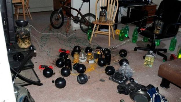 They also released pictures of the aftermath of the shooting and the car Holmes used to drive to the cinema in July 2012. Holmes killed 12 people and wounded 70 others in the attack. Last month jurors decided not to give him the death penalty. He was instead sentenced to life in prison without the possibility of parole. The photos show chemical and incendiary devices linked by wires, intended to distract emergency responders from the cinema shooting. The devices were later defused by a police bomb squad. Prosecutors said that the traps were designed to kill anyone who tried to enter and that if the explosives had been detonated, the resulting fireball could have damaged much of the building. The images were released after open records requests. Holmes slipped into a midnight screening of Batman film The Dark Knight Rises armed with a semi-automatic rifle, a shotgun and a pistol. He threw smoke canisters and shot at people trying to escape. Prosecutors argued the attack was clearly premeditated, with Holmes planning and amassing weapons for months.