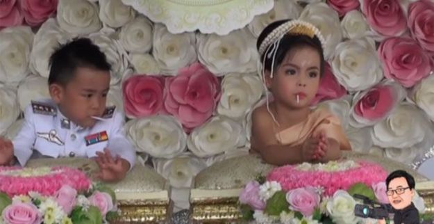  208 9 Superstitious parents in Nakhonsawan province hosted a big traditional wedding for their 3-year-old twins in attempt to fix their bad karma. Petai Angdechawat married his twin sister Pailin at their home on Saturday. The adorable pair had their Thai wedding ceremony at their home on Saturday as Petai offered his sister a whopping THB3 million in cash and gold as her dowry. In Thai culture, it is believed that opposite-sex twins were lovers in the past life who were prevented from being together. Being born together as twins means their prayers were delivered by God. Parents must marry their twins for blessing to send a message to God that they're well and in love; otherwise the cultural belief is that the children might die very young, News Connect reported. Petai and Pailin also had this cute wedding photoshoot which went viral on Twitter.