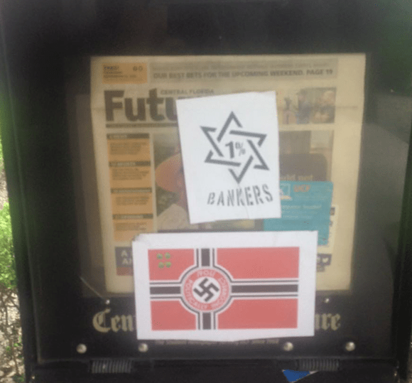 ORLANDO, Fla. — When students on the campus of the University of Central Florida found swastika-emblazoned stickers and fliers this week, the backlash was immediate. “To publish a hate group like that, I feel like a lot of these people maybe don’t even know what they are doing,” UCF student Ashley Peters said. “And if they do know what they are doing, it’s definitely evil.” While disturbing to some students, the stickers and fliers do not necessarily constitute a crime, UCF police said. For now, authorities are treating the incidents as “criminal mischief,” which, according to Florida law focuses on the placement of material, not the content. Student Sarah Krintz doesn’t like seeing anti-Semitic paraphernalia on her campus, but she doesn’t see its presence as criminal. “I don’t approve of it, but (it's) freedom of speech,” she said. One flier shows a gun with a swastika and the tag line, “Florida! Let’s kick it off! Join your local Nazis!” It points to a website that encourages students to interact with “fellow fascists.” The whole thing is upsetting, Peters said. “Think about what happened not even a hundred years ago,” she said. The stickers and fliers were found at a newspaper stand on campus, and UCF representatives said they were also found on bulletin boards at two housing facilities. They have been removed. UCF police urge students to contact them if they see any suspicious activity. 