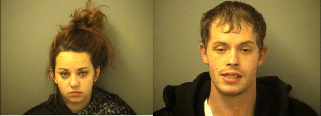 JANUARY 7--Minutes after proposing to his girlfriend over the loudspeaker at Walmart, a Michigan man allegedly shoplifted a vibrator, an edible thong, and other sex toys from a nearby Spencer’s gift store, according to police. In advance of popping the question last Wednesday night, William Cornelius, 25, purchased a $29.62 engagement ring at the Walmart in Bay City, police report. Then, after securing the permission of a store employee, Cornelius proposed to girlfriend Sheri Moore, 20, over the store’s public address system. As seen on store surveillance footage, Moore said yes, prompting applause from fellow shoppers. Cornelius--who had dropped to one knee--and Moore, police report, can be seen hugging and kissing following the proposal. But the couple’s engagement quickly became rocky. According to investigators, Cornelius and Moore (seen above) went from Walmart to a Spencer’s store at the Bay City Mall. There, Cornelius allegedly swiped items with a combined value of $80.93. Included in the haul was a “Bride-To-Be” thong, a $14.99 vibrator, “BJ Blast” oral sex candy, and a $5.99 edible thong, Undersheriff Troy Cunningham told TSG. Deputies responding to a theft call subsequently collared Cornelius (pictured at left) and Moore inside the mall. As first reported by the Bay City Times, Cornelius was asleep at a food court table, having apparently nodded off while attempting to tie his shoes. A search of Cornelius turned up the Spencer’s merchandise. Cornelius reportedly admitted to stealing the items, saying that he pilfered the goods for his fiancée, adding that he had just proposed to Moore at Walmart. Moore was found in possession of earrings and a necklace that had been taken from Walmart. While she denied shoplifting, Walmart surveillance video captured Moore placing merchandise in her purse. Moore subsequently told cops that Cornelius had stolen the jewelry. Deputies arrested Cornelius for retail fraud, while Moore was nabbed for larceny. Both are free on bond on the misdemeanor charges. Cornelius could face additional charges since he is currently serving a three-year probation term in connection with a 2014 felony conviction for ethnic intimidation. Cornelius and a male relative were convicted of attacking three black men who walked past their Bay City residence.