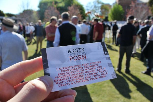 Cr Antonio was one of more than 200 civic leaders, students and workers who gathered to hear stories of the personal impacts of pornography, and to read a pledge promising not to engage with porn. "I dare say there will be some negative comments about it," Cr Antonio said. "But we must begin a journey with one step. I think what we've focused on today is the real value of proper relationships. Pornography has no place in that." A city of more than 100,000 residents, Toowoomba is known as the garden city, and a family-friendly community. It is also home to several adult shops, a brothel and a strip club. The Mayor said the 'city free from porn' push was not aimed at those businesses. "We're not talking about the people who are visiting the brothel or going along to the strip club," he said. "We're talking about the people who are impacted by pornography, and its impact on relationships. Last year, the National Boy's Health Forum heard boys aged 12-17 were the fastest growing users of pornography, and 88 per cent of porn sites contained aggressive acts that were almost always directed at women. The city leaders are concerned for the next generation. "Domestic violence is a social cancer," said John Minz, chairman of Toowoomba Together, an organisation committed to awareness and education on domestic violence issues. "Most quality research points to stereotypical gender-specific belief systems that reinforce a dominance and power over a female member of a relationship. "These belief systems begin when children are very young. "Politicians and police are doing what they can in relation to drugs and alcohol, but who is taking responsibility in relation to pornography? The answer is no one." Like the Mayor, Mr Minz believes pornography has no place in healthy relationships. "We are promoting values of respect, tolerance and understanding. Against this constructive social change platform, we have pornography," he saidMr Minz said parents should discuss the issue with their children. "Explain that it exists, because they will hear about it anyway," he said. Mr Minz was clear the campaign was not only driven by the city's religious leaders. "It's the mayor, it's Toowoomba Together, it's concerned parents. I think we need to see it beyond religious faith," he said. "If the very explicit and humiliating and aggressive pornography is there at the click of a button, logic says it is a big problem. "Our future is our young people, and the choices they make. How do we nurture that? "As parents, and as a community, we try and give them the best of the world. Exposure to pornography is not good, it shapes wrong attitudes that will affect their future lives."In a connected world, where pornography is only a button click away, how realistic is a 'porn-free' city? "I take a lot of hope from the anti-smoking campaign," said Toowoomba City Women chief executive Letitia Shelton.Ms Shelton believes pornography degrades and devalues women, but knows not everyone in her community will say no to pornography. "Ideally, we'd like them to realise the harm it can do to a community, to look at what porn does to a life," she said. "The ideal is a place where every human being is valued." 